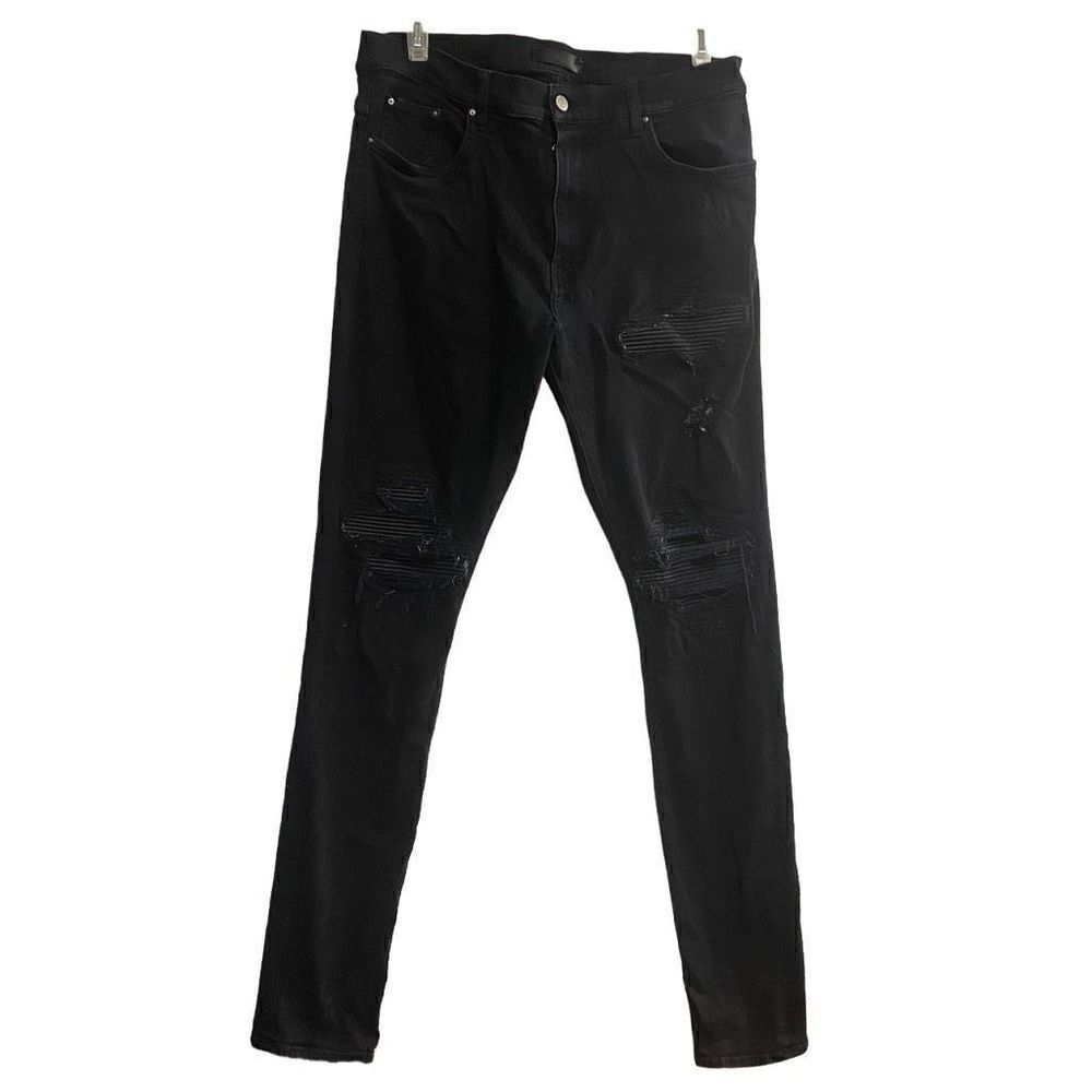 AMIRI Men’s MOTO Leather Patched Distressed Jeans‎ Size 38 Inseam 34 Authentic